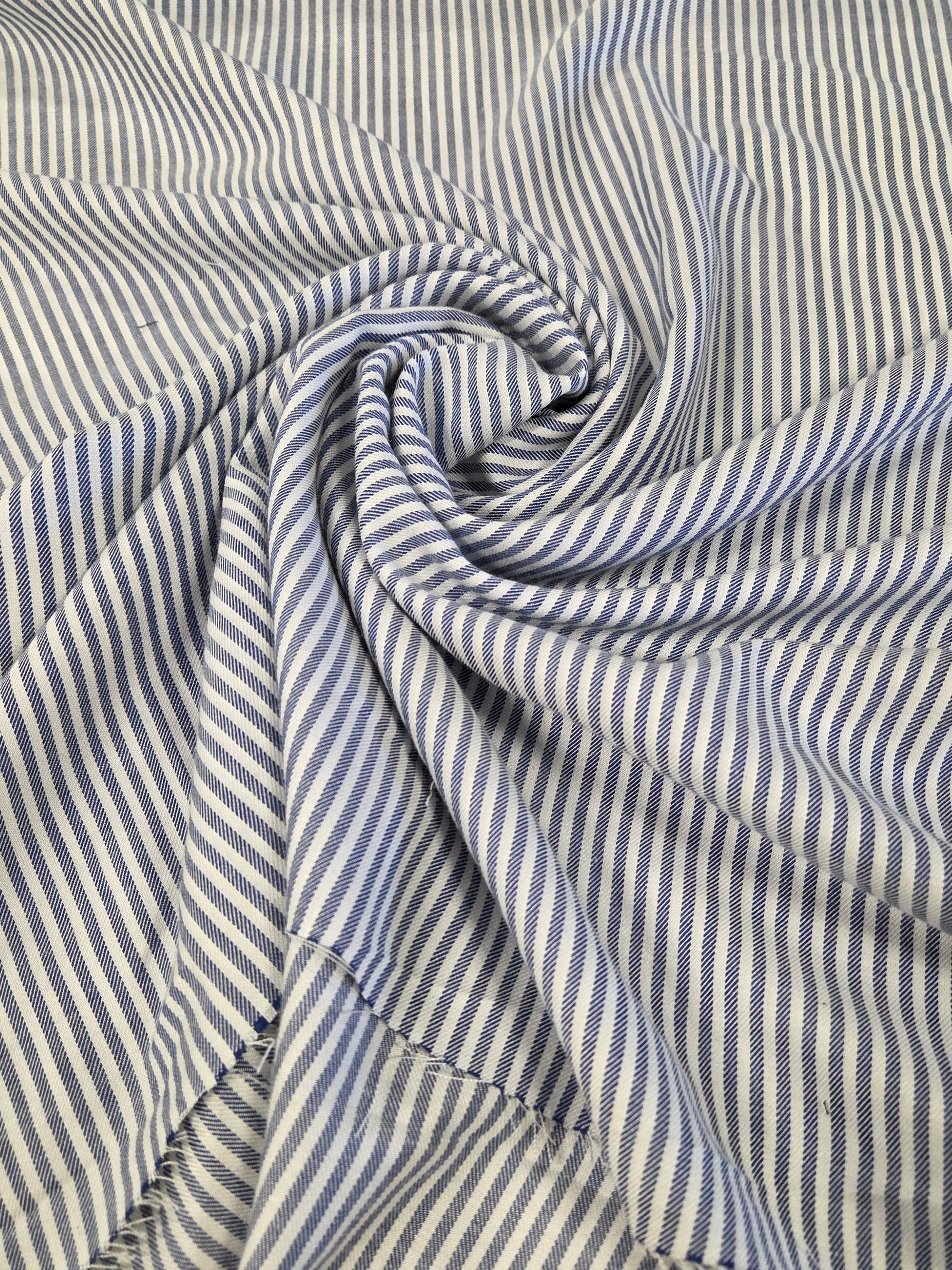 Close-up of blue and white striped fabric