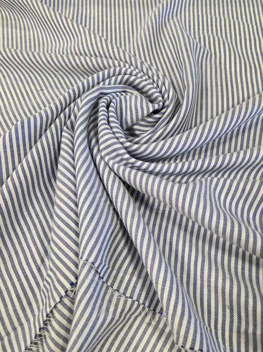 Close-up of blue and white striped fabric