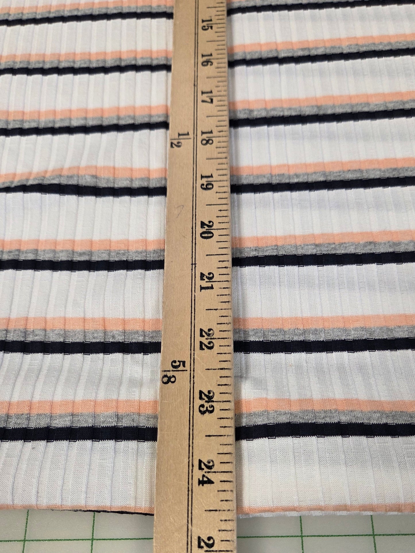 Designer Deadstock Poor Boy Stripe Peach and Navy Rib Knit- by the yard