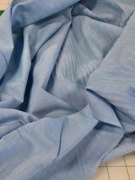 Designer Deadstock Grunge Ultra Light Blue Chambray Solid Woven- by the yard