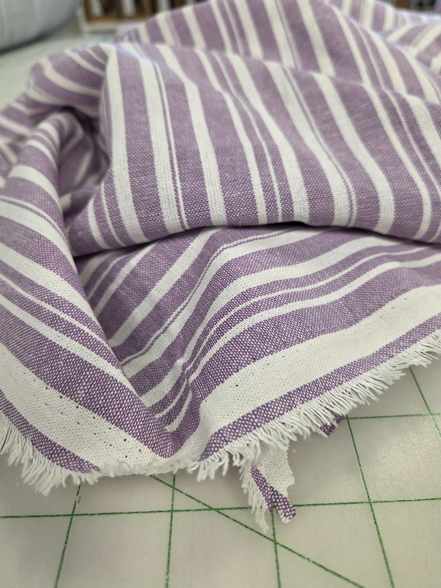 Fashion Yarn Dyed Viscose Linen Multi-Stripe Lavender Purple 200GSM Woven- by the yard
