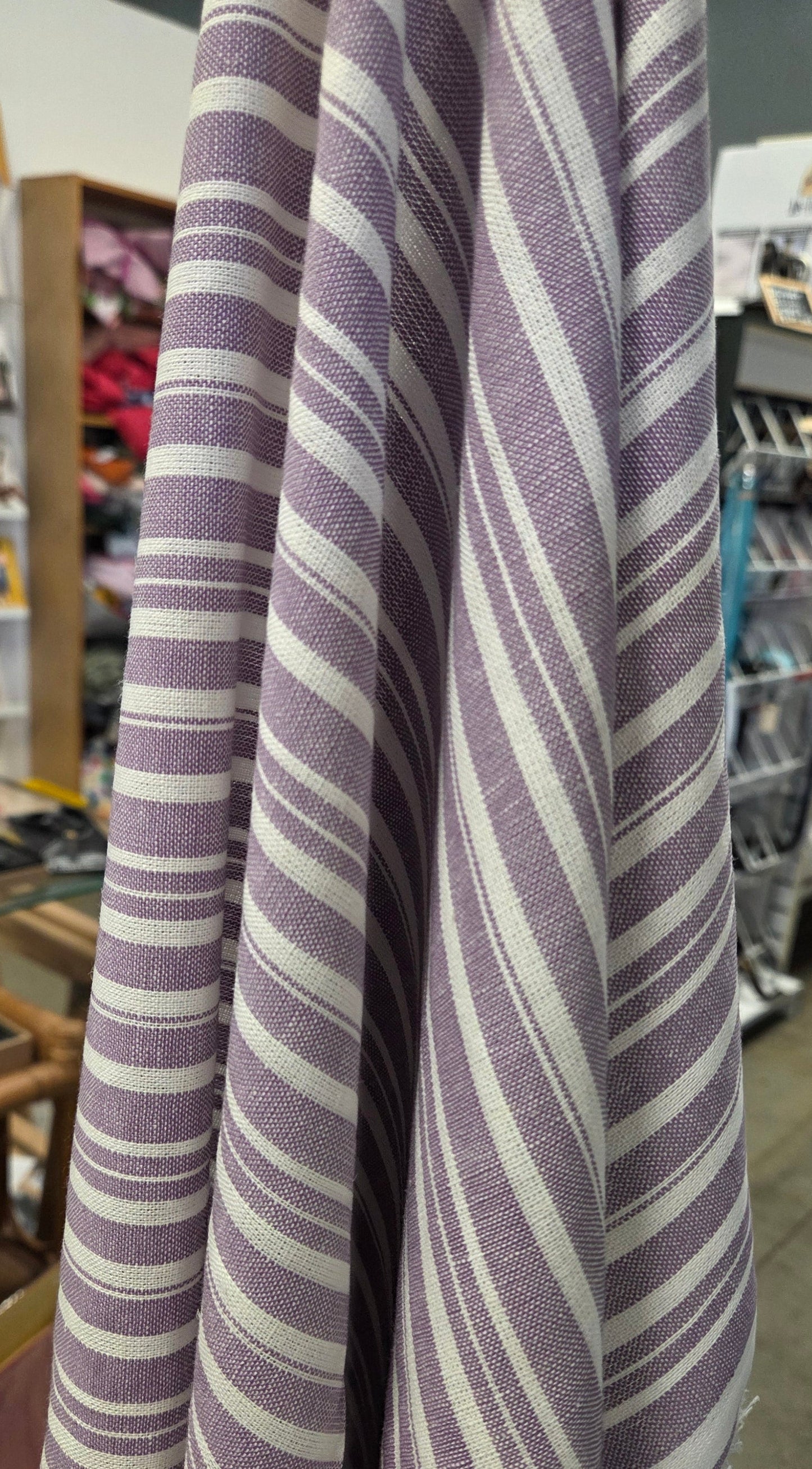 Fashion Yarn Dyed Viscose Linen Multi-Stripe Lavender Purple 200GSM Woven- by the yard