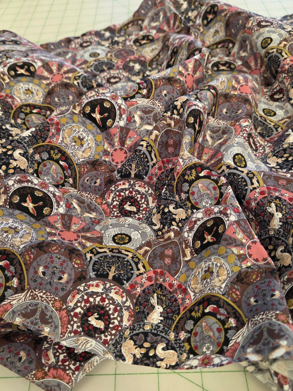 Japan Fabric: Art Nouveau Symphony Botanical Black Petite Medallions Cotton Sheeting Woven- by the yard