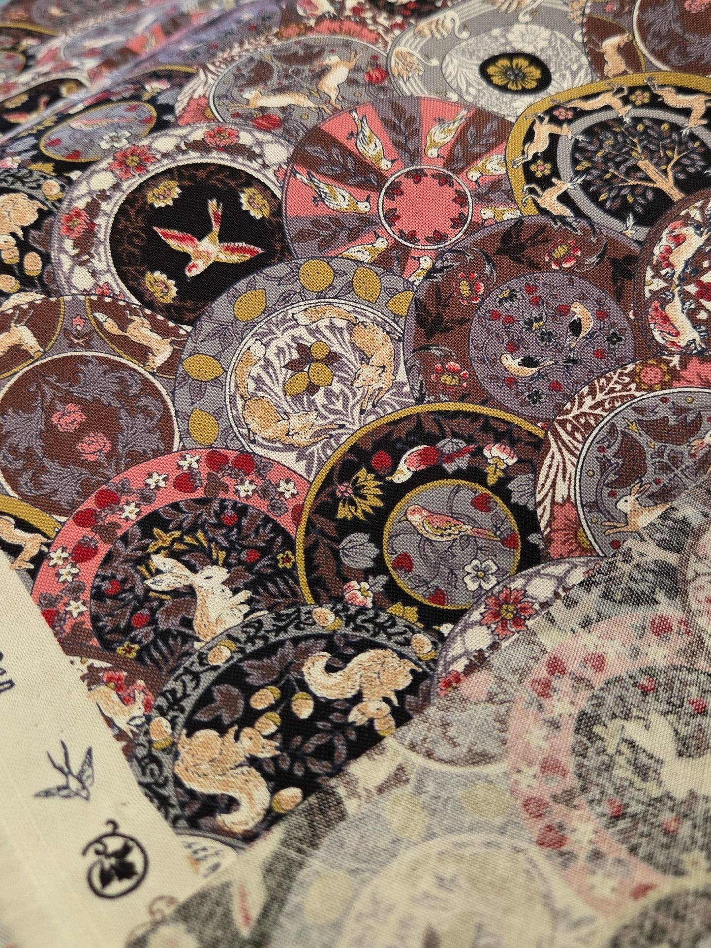 Japan Fabric: Art Nouveau Symphony Botanical Black Petite Medallions Cotton Sheeting Woven- by the yard