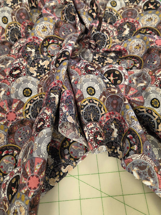 Japan Fabric: Art Nouveau Symphony Botanical Black Petite Medallions Cotton Sheeting Woven- by the yard