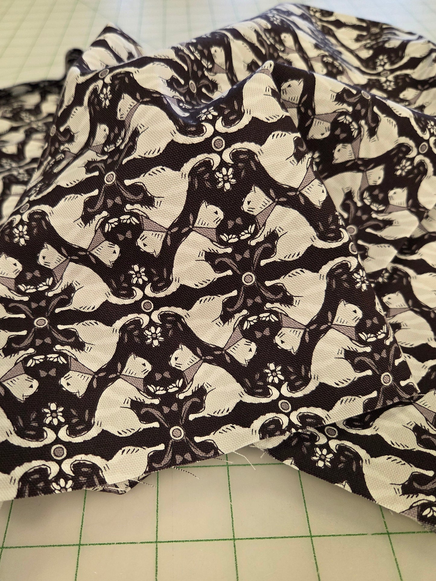 Japan Fabric: Monochrome Black and White Cats Cotton Canvas Woven by Yuwa - by the yard