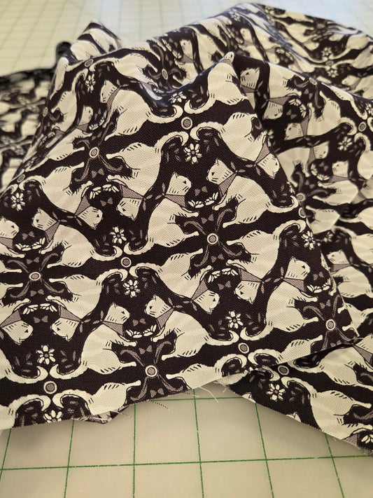 Japan Fabric: Monochrome Black and White Cats Cotton Canvas Woven by Yuwa - by the yard