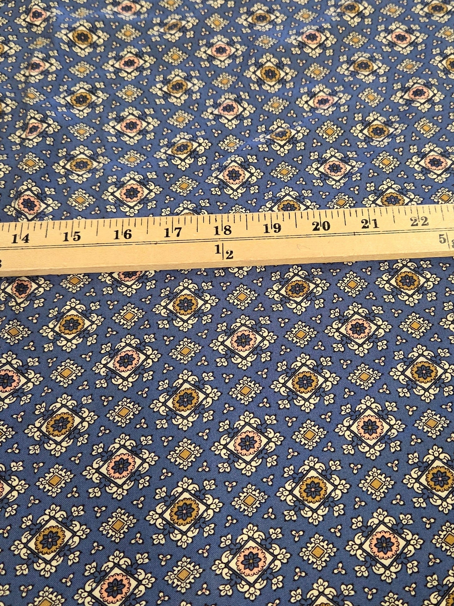 Fashion Rayon Challis Diamond Medallion Blue Woven- by the yard
