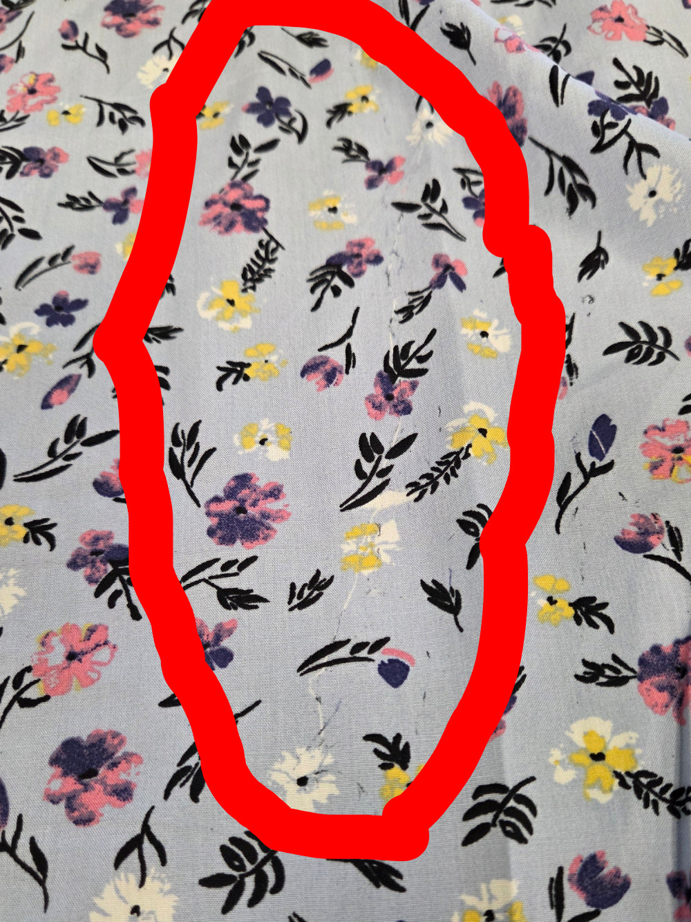 Fashion Rayon Challis Baby Blue Floral Woven ( Slight Flaw- See Notes)- by the yard