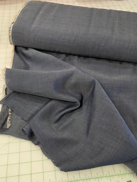 Designer Deadstock Italian Tencel Cotton Chambray Voile Weight Medium Blue with Gold Line Selvage Woven-by the yard