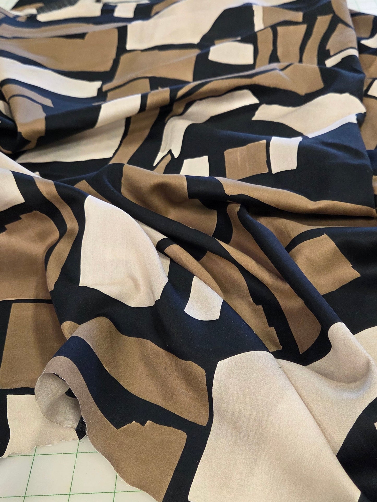 Designer Deadstock French Cotton Abstract Geo Black, Gold and Champagne Voile Woven- by the yard