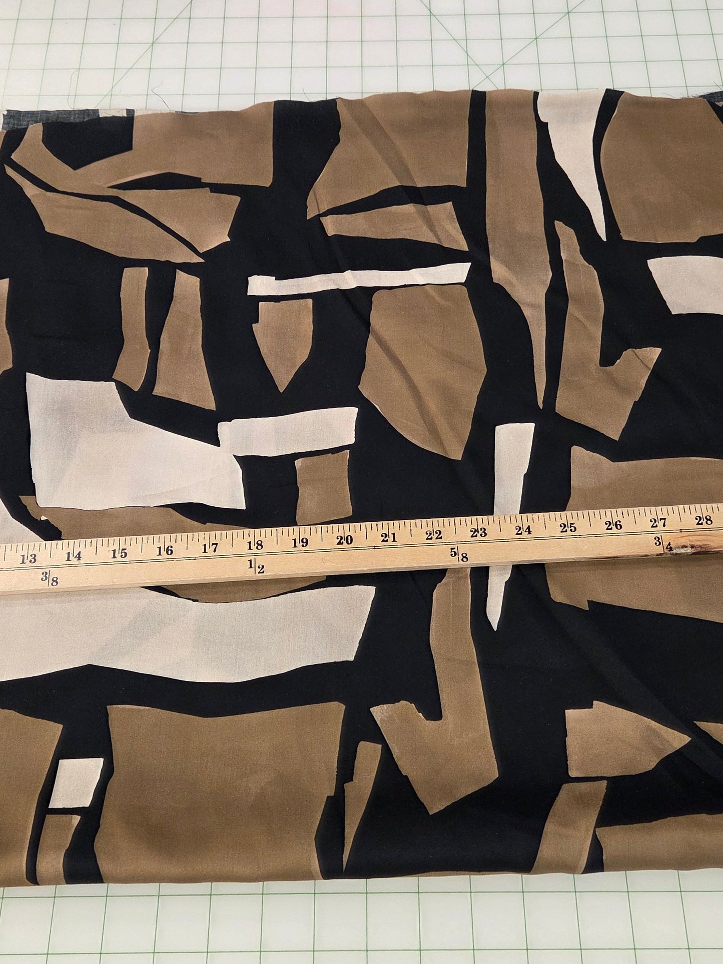 Designer Deadstock French Cotton Abstract Geo Black, Gold and Champagne Voile Woven- by the yard