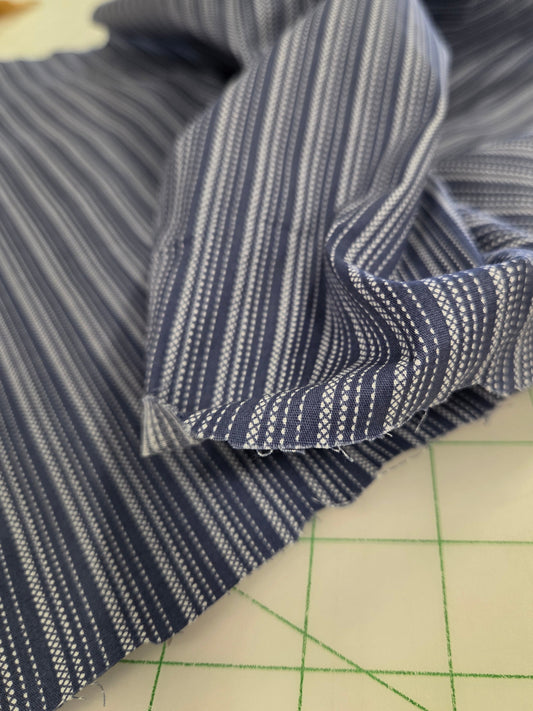 Designer Deadstock Cotton Spandex Poplin Shirting Dash Stripes Woven- by the yard