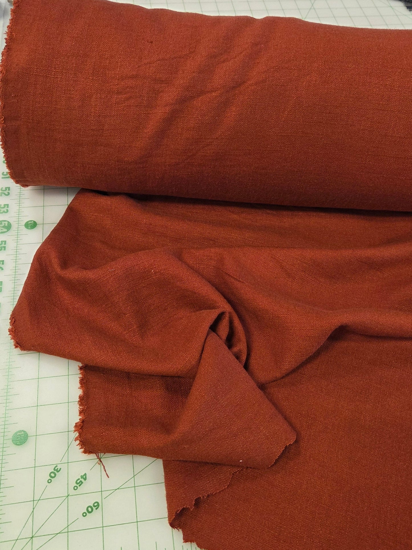 Designer Italian Deadstock Textured Medium Weight Linen Rayon Burnt Orange Solid Woven- by the yard