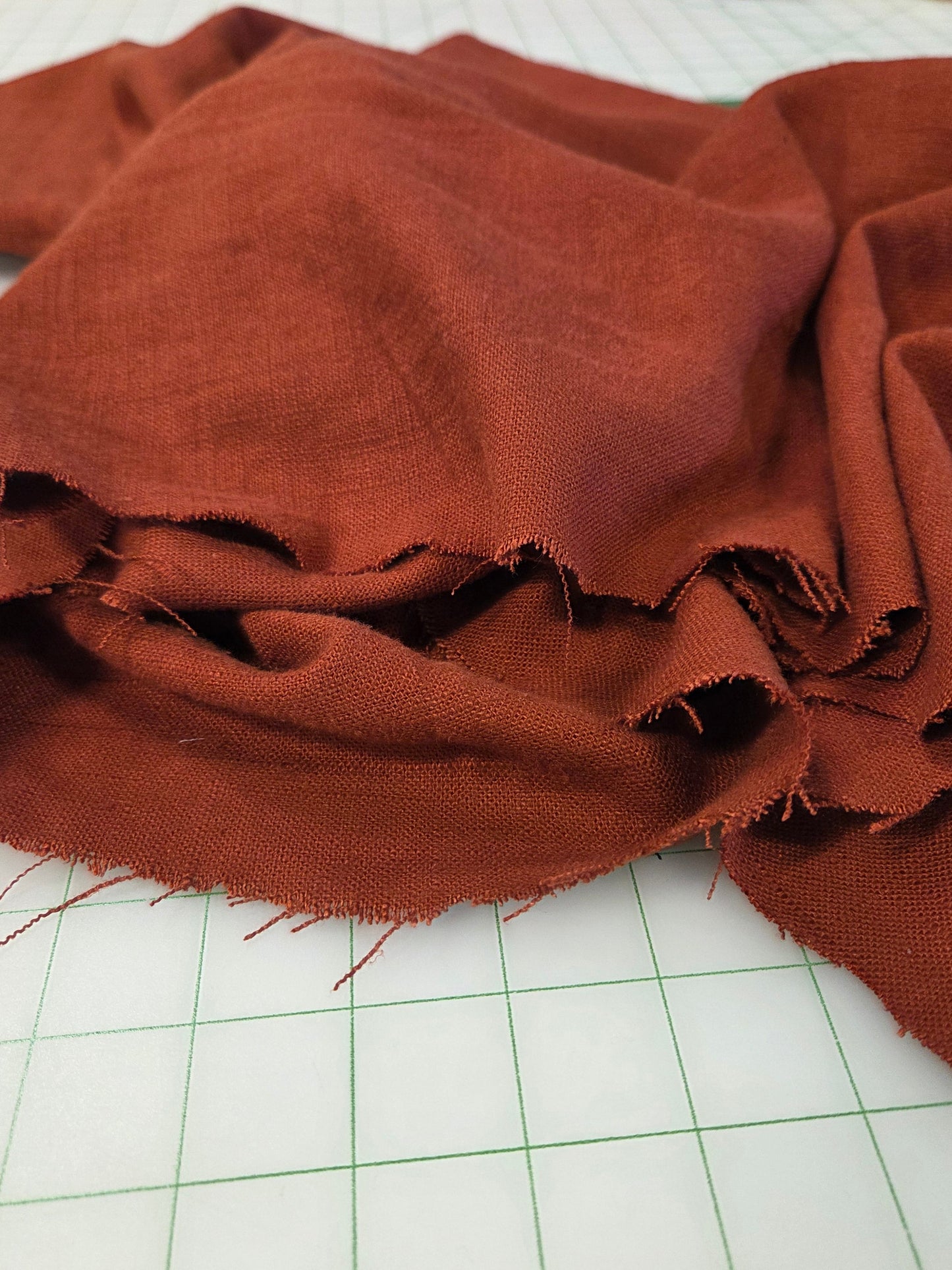Designer Italian Deadstock Textured Medium Weight Linen Rayon Burnt Orange Solid Woven- by the yard