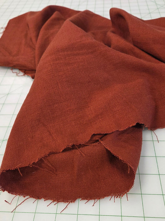 Designer Italian Deadstock Textured Medium Weight Linen Rayon Burnt Orange Solid Woven- by the yard