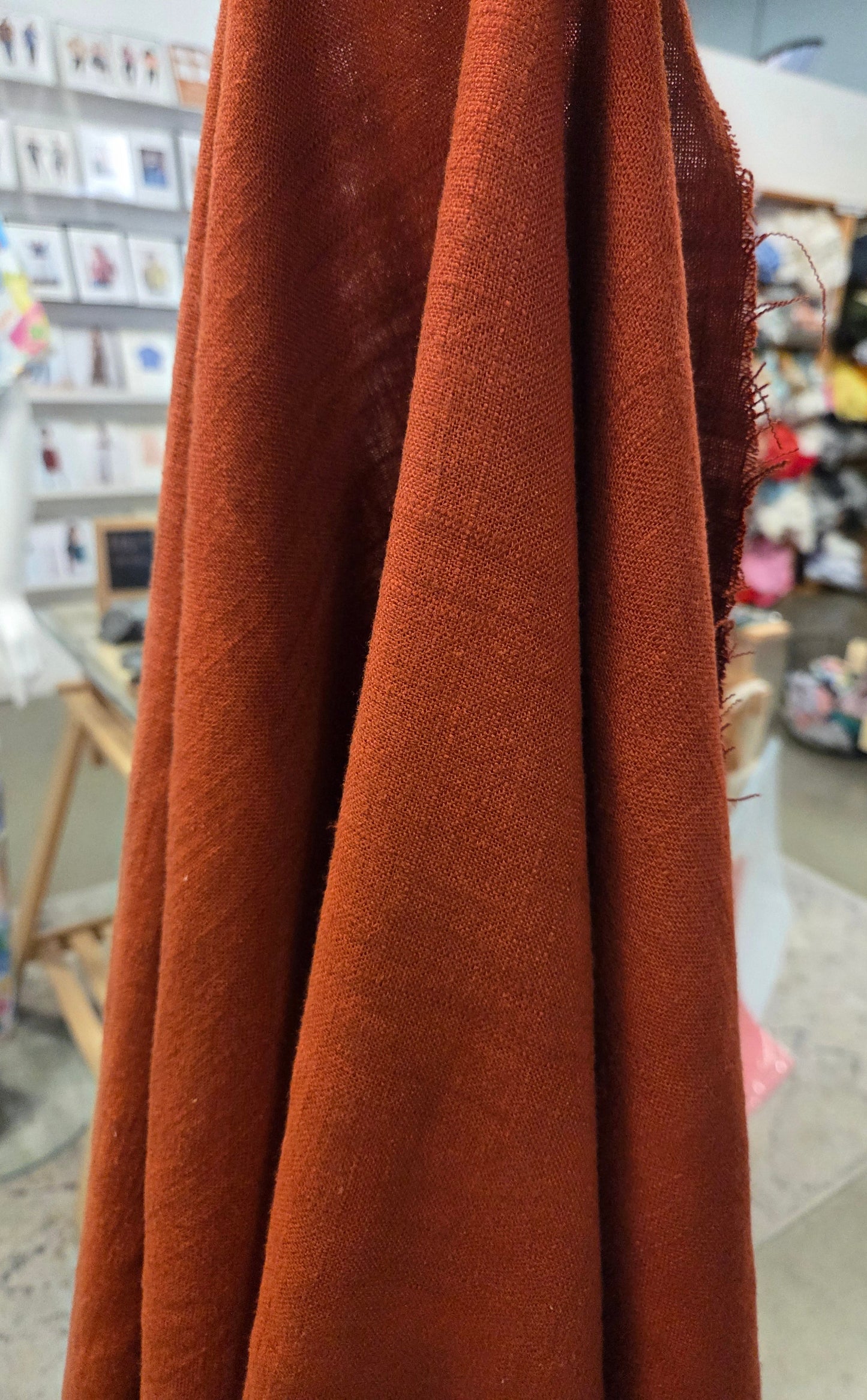 Designer Italian Deadstock Textured Medium Weight Linen Rayon Burnt Orange Solid Woven- by the yard