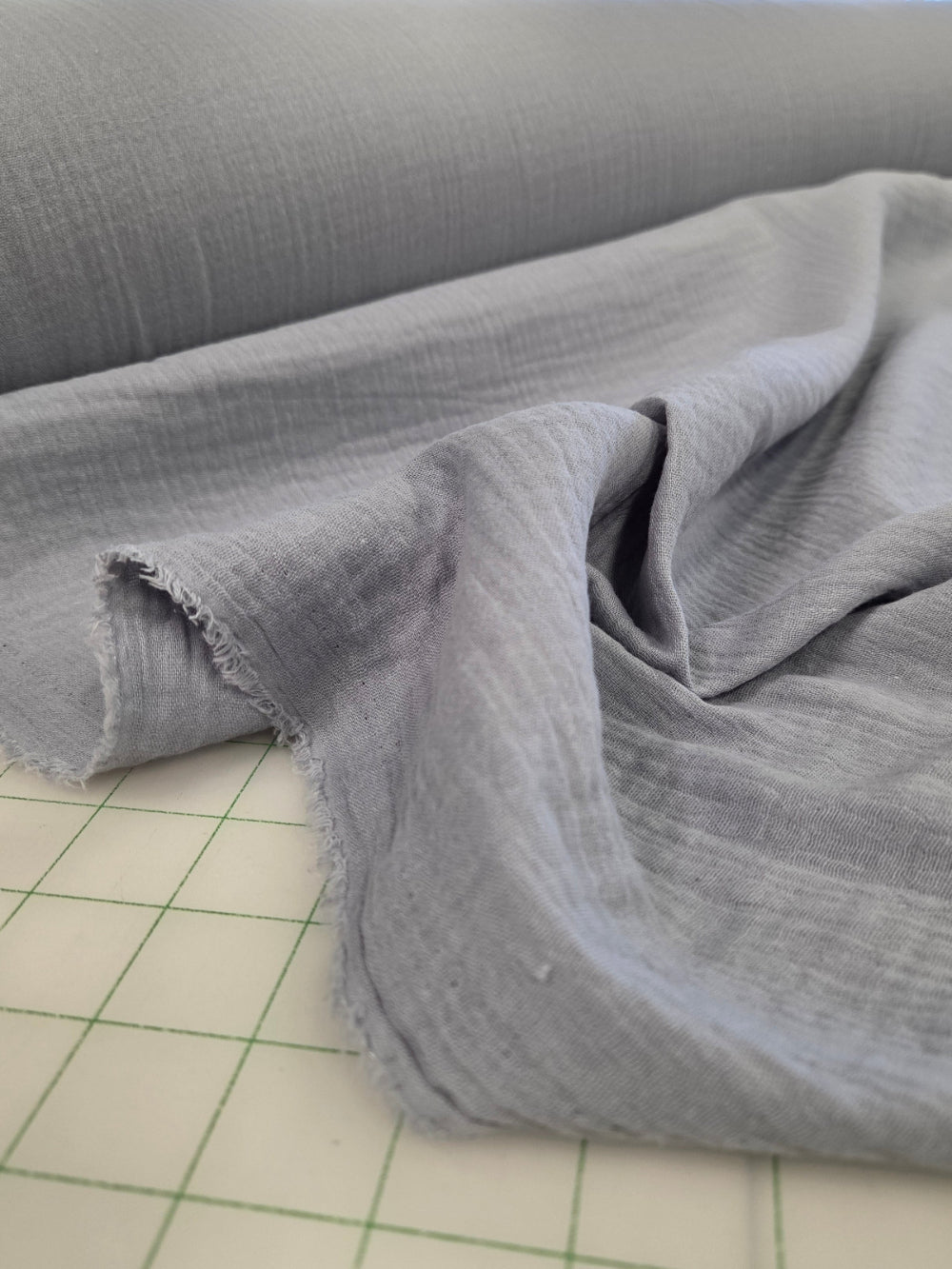 Designer Deadstock Organic Cotton Pond Gray  Blue Double Gauze 3.68oz  Woven-by the yard