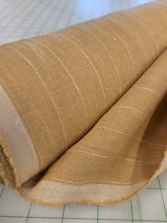 Designer Deadstock Vertical Micro Stripe Muted Cornflower Yellow Linen Woven-by the yard