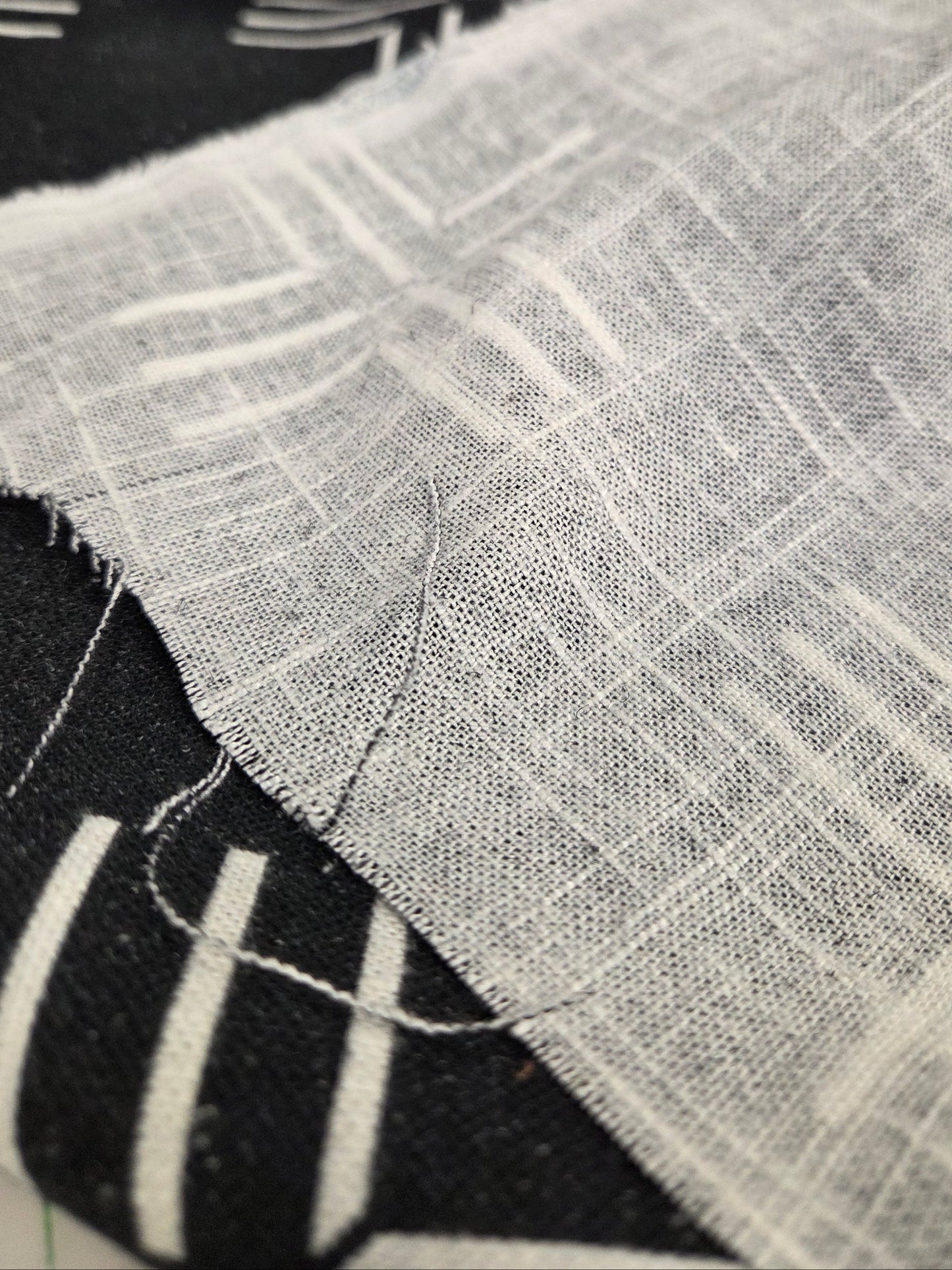 Designer Deadstock Cotton Linen Medium Opaque Black Textured Cross Grid Woven- by the yard