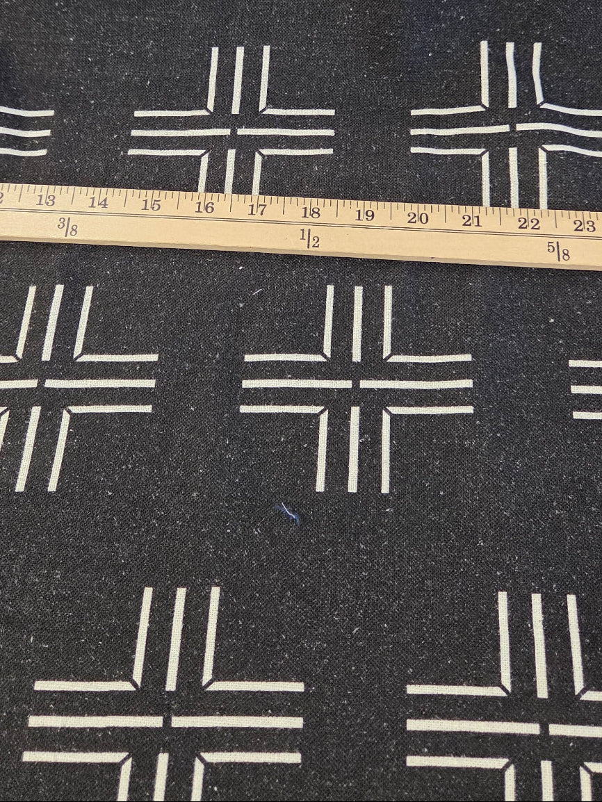 Designer Deadstock Cotton Linen Medium Opaque Black Textured Cross Grid Woven- by the yard