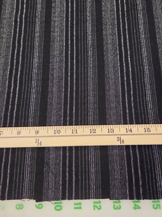 Designer Italian Deadstock Soft  Rayon Cotton Linen Multi-Stripe Ivory and Black Woven- by the yard