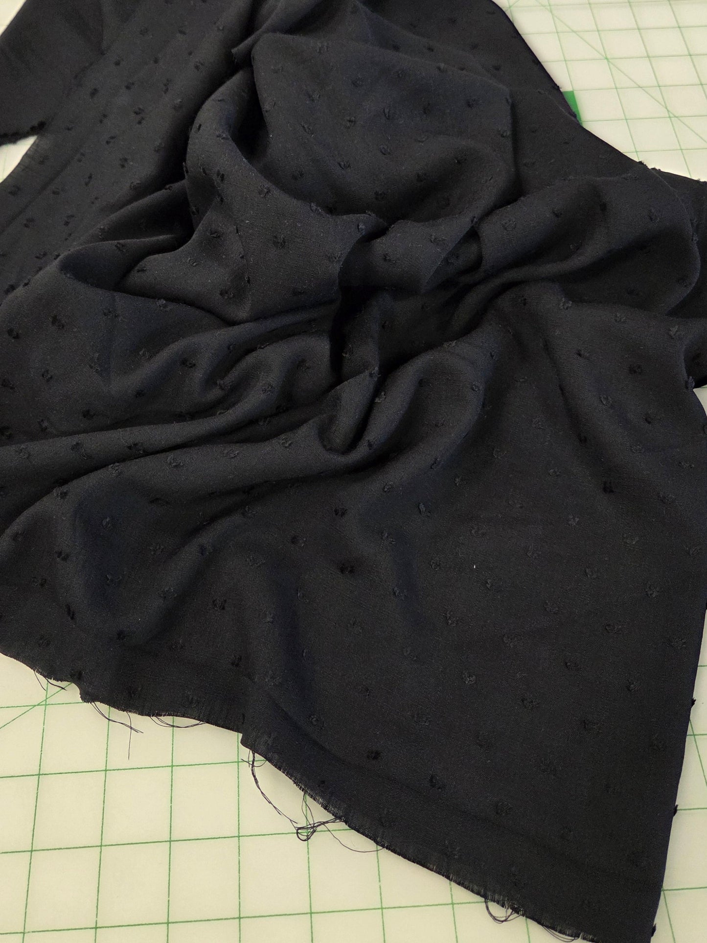 Designer Deadstock Cotton Black Swiss Dot Solid Woven with Cross Hatch Weave- by the yard