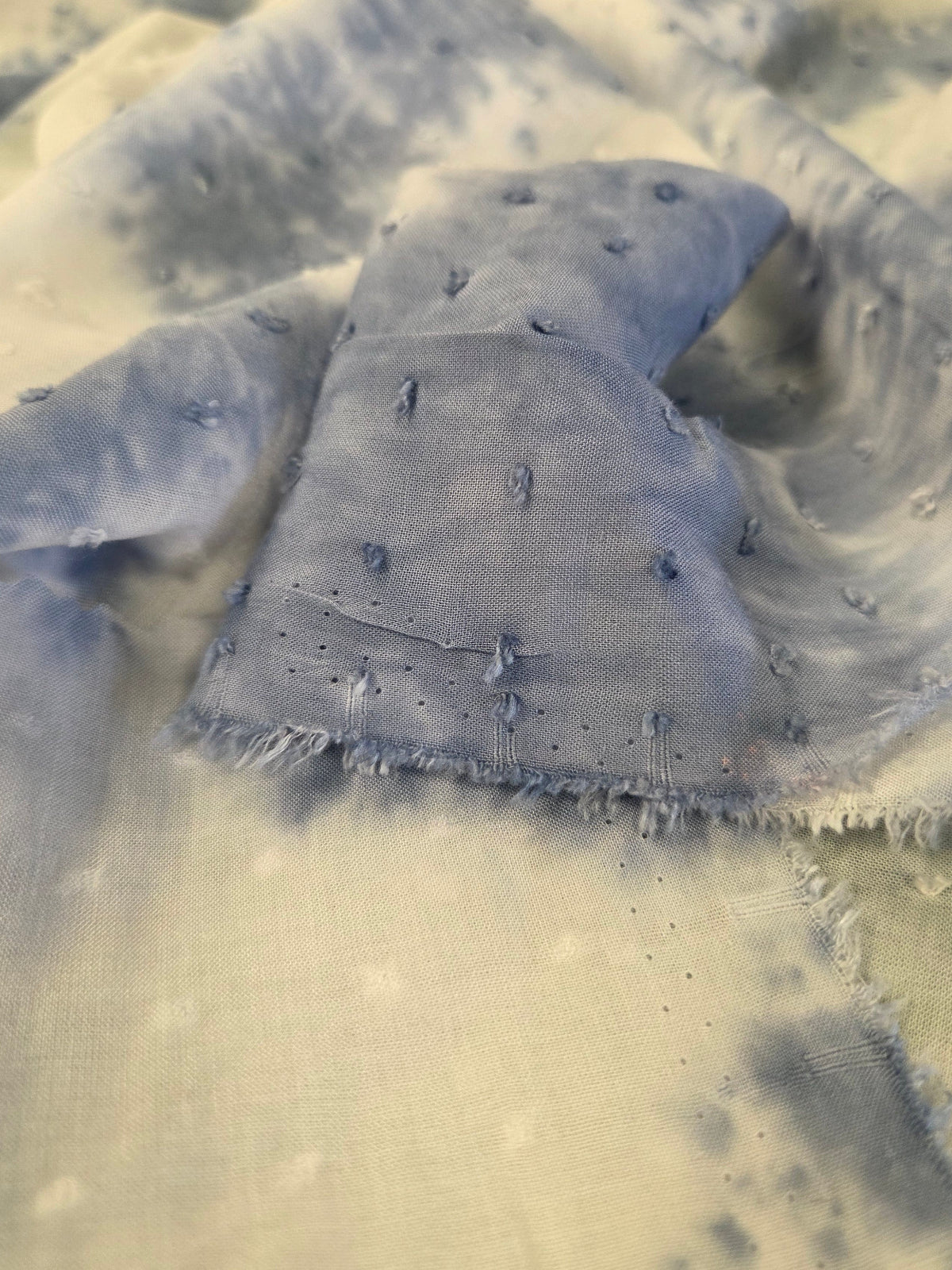 Designer Deadstock Rayon Cotton Watercolor Tie Dye Swiss Dot Sheer Voile Woven- by the yard