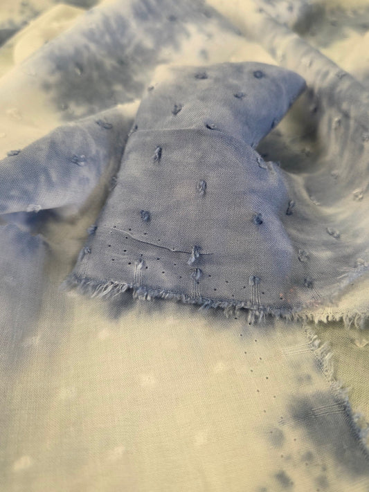 Designer Deadstock Rayon Cotton Watercolor Tie Dye Swiss Dot Sheer Voile Woven- by the yard