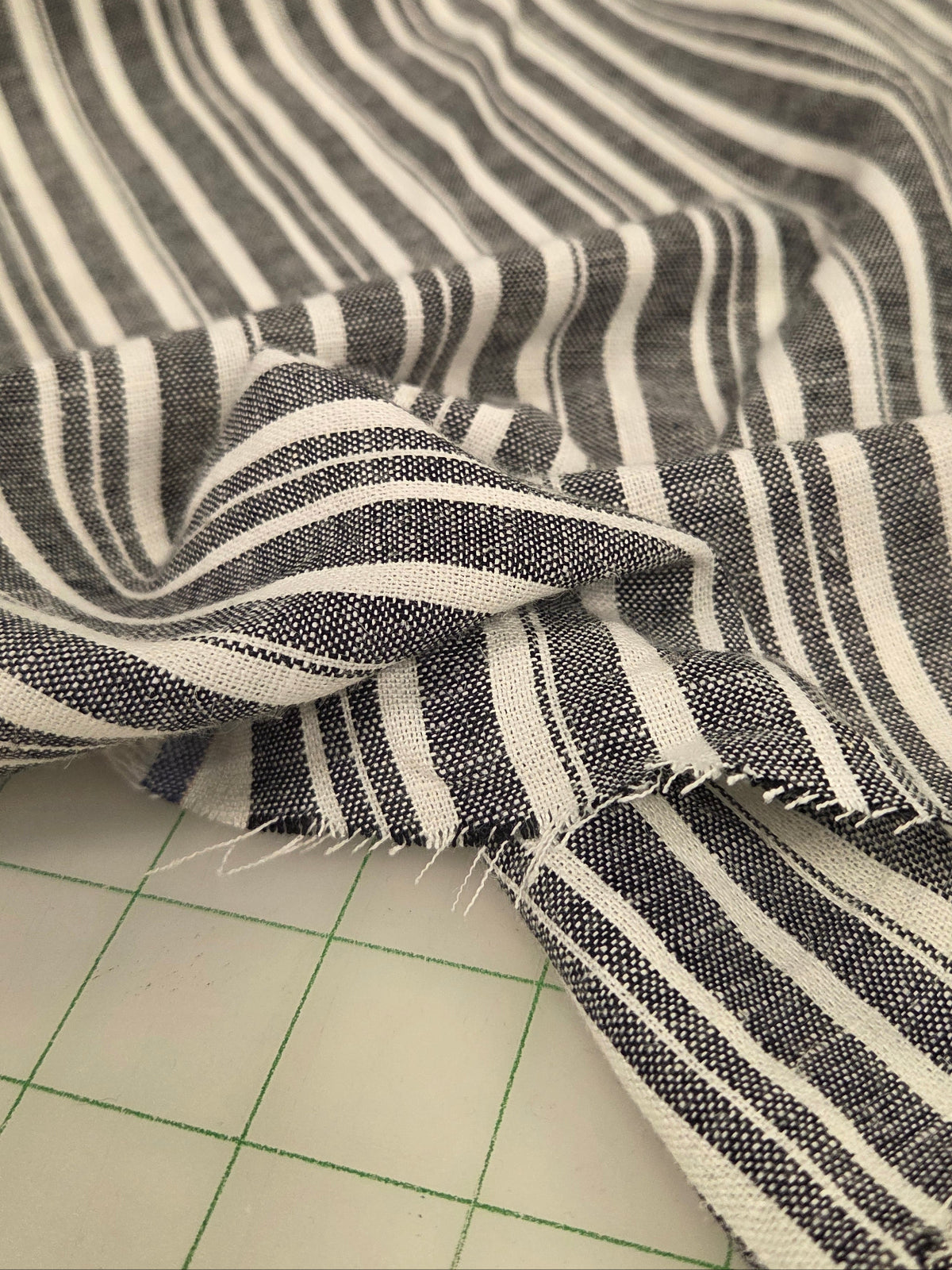 Designer Deadstock Yarn Dyed Black and Ivory Multi Stripe Woven- by the yard