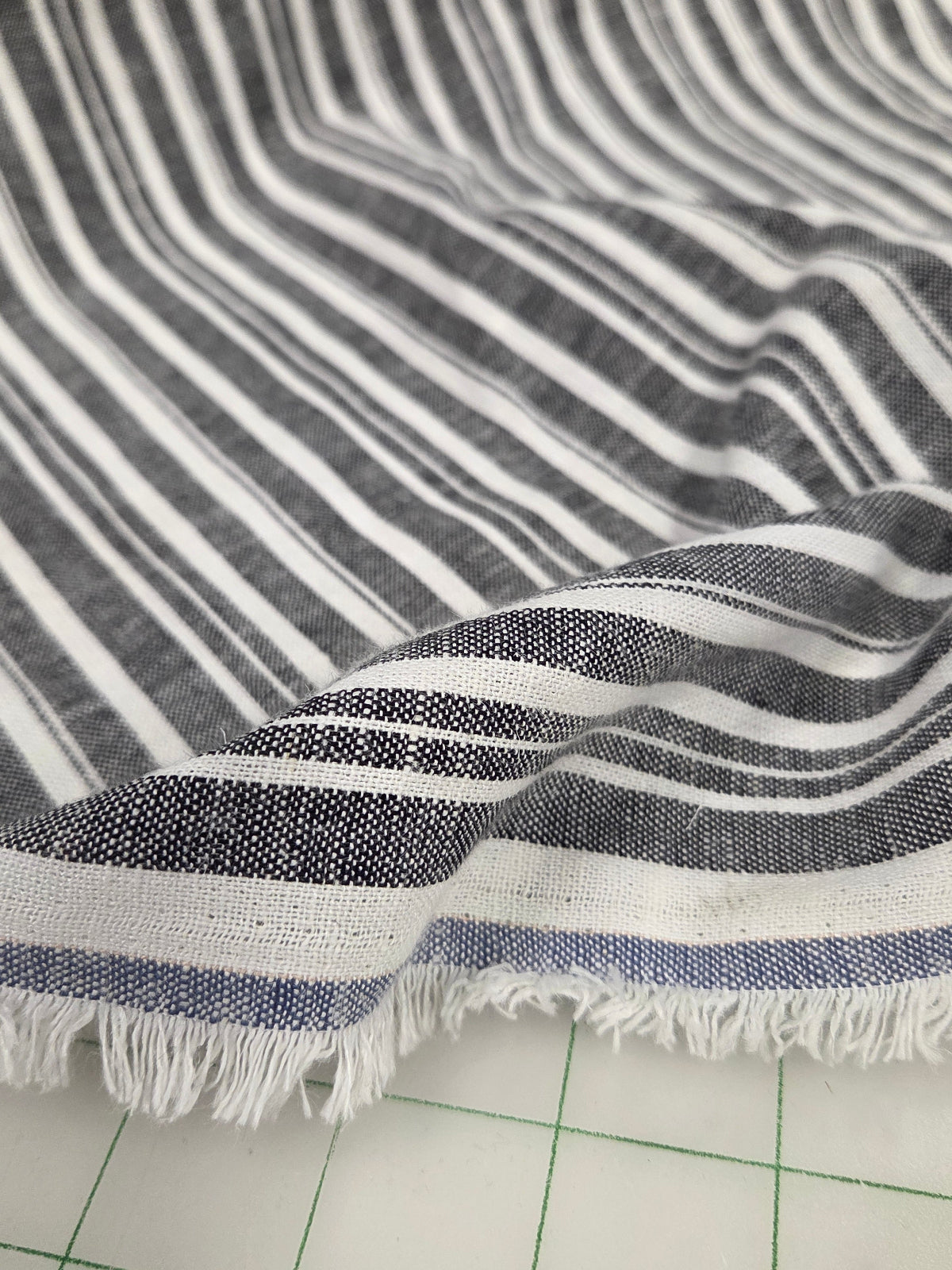 Designer Deadstock Yarn Dyed Black and Ivory Multi Stripe Woven- by the yard