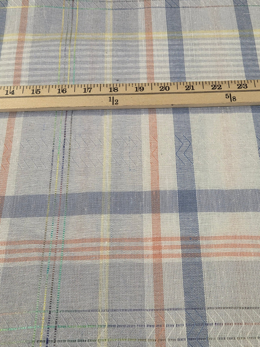 Designer Deadstock Yarn Dyed Plaid Linen Woven with Textured Zig Zag- by the yard