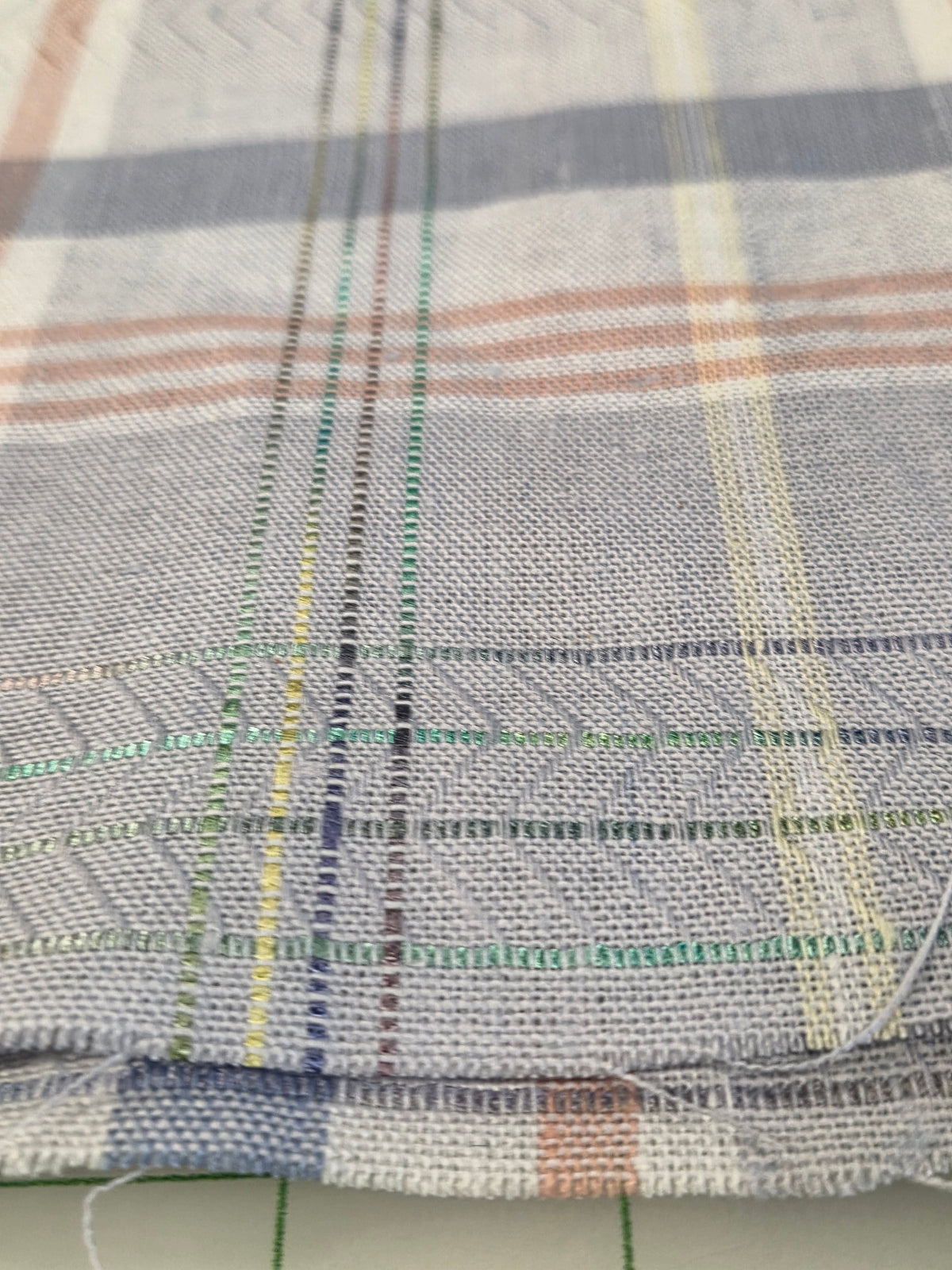 Designer Deadstock Yarn Dyed Plaid Linen Woven with Textured Zig Zag- by the yard