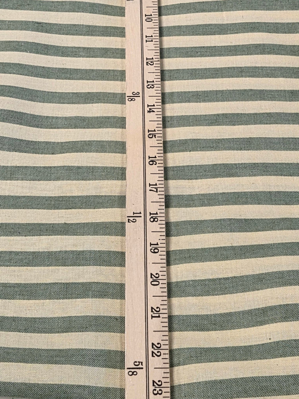 Designer Deadstock Cotton Linen Green and Muted Yellow Horizontal Stripe Woven- by the yard