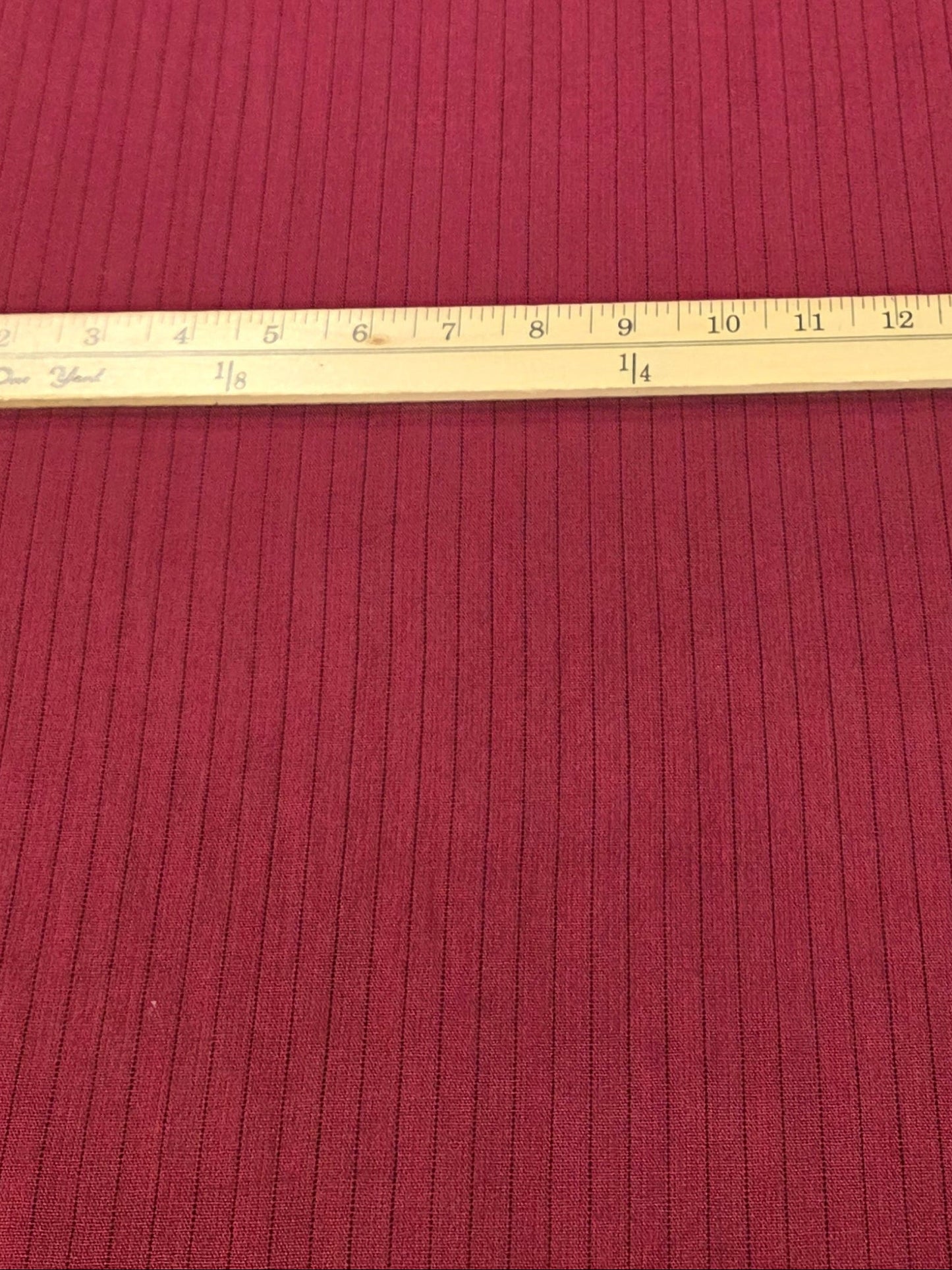 Designer Deadstock Burgundy with Vertical Micro Stripe Black Linen Woven- by the yard