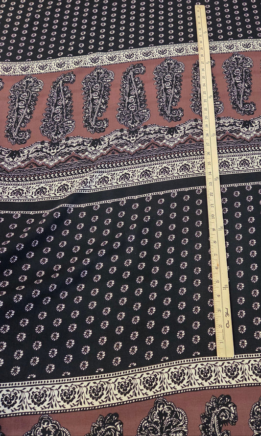 Designer Deadstock Bohemian Paisley Brown and Black Rayon Voile Woven-by the yard