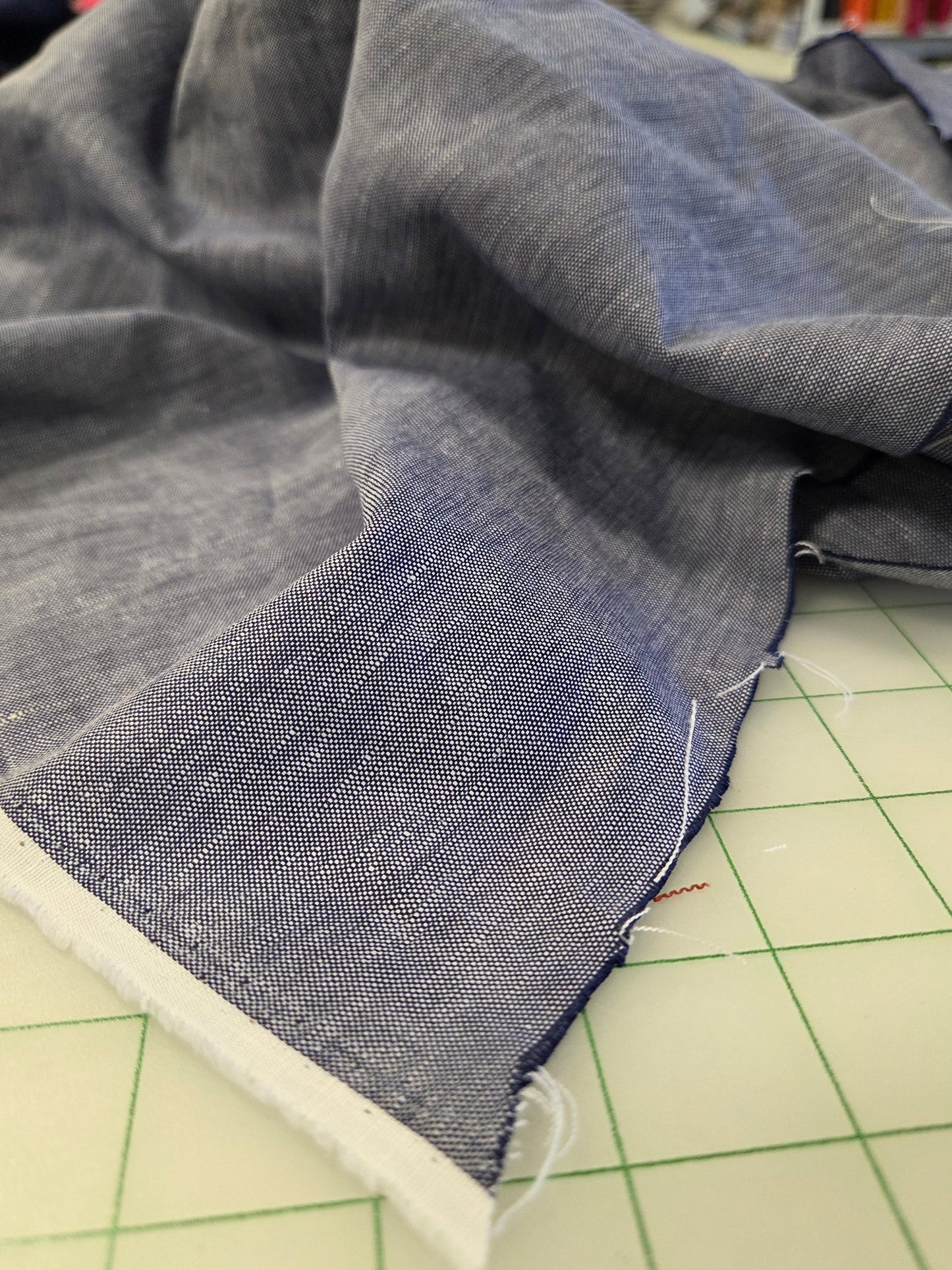 Designer Italian Deadstock Yarn Dyed Linen Blend Shirting Blue Woven- by the yard
