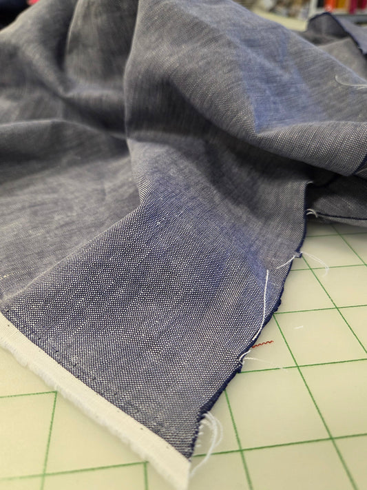 Designer Italian Deadstock Yarn Dyed Linen Blend Shirting Blue Woven- by the yard