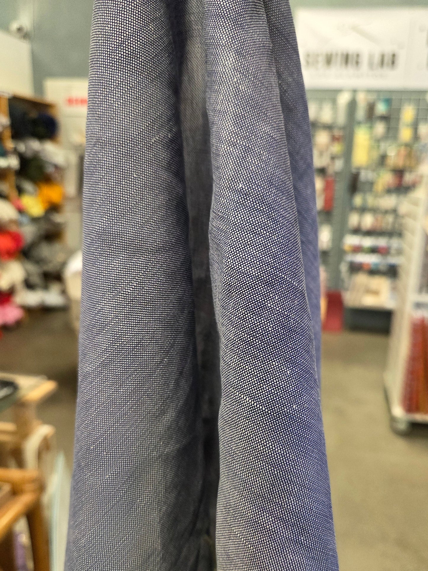 Designer Italian Deadstock Yarn Dyed Linen Blend Shirting Blue Woven- by the yard