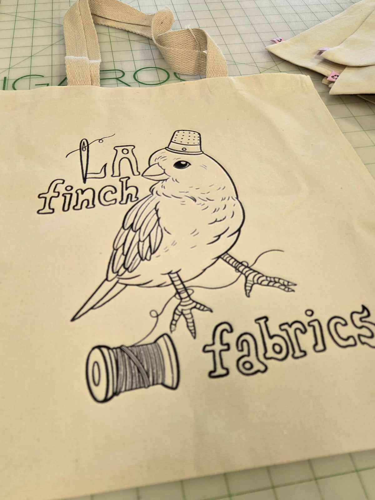 Analog Crafts: LA FINCH Merchandise: Upcycled Tote Bag Canvas from Recycled Materials with Finch Birdie Printed on Tote- 1 Bag