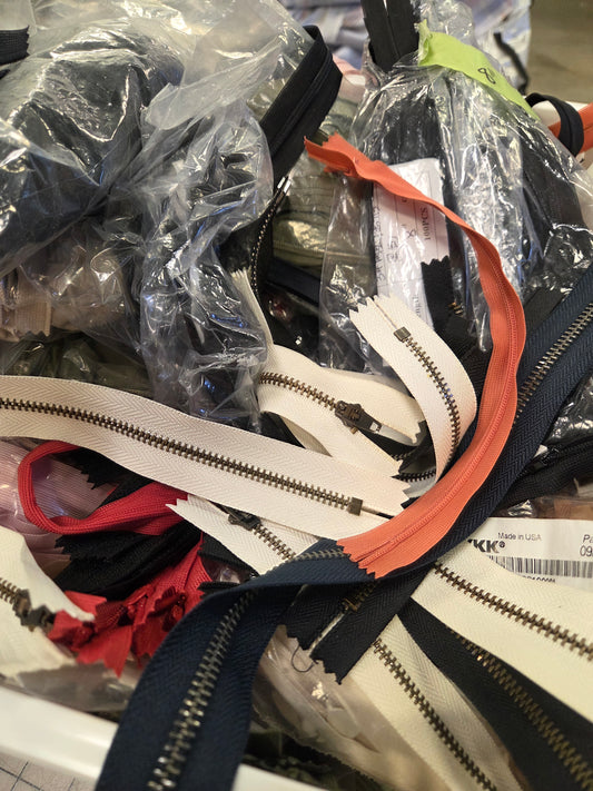 Mystery Online Notions Box: Zippers and Buttons- ( 10 Zippers and 30 Buttons)-Assorted