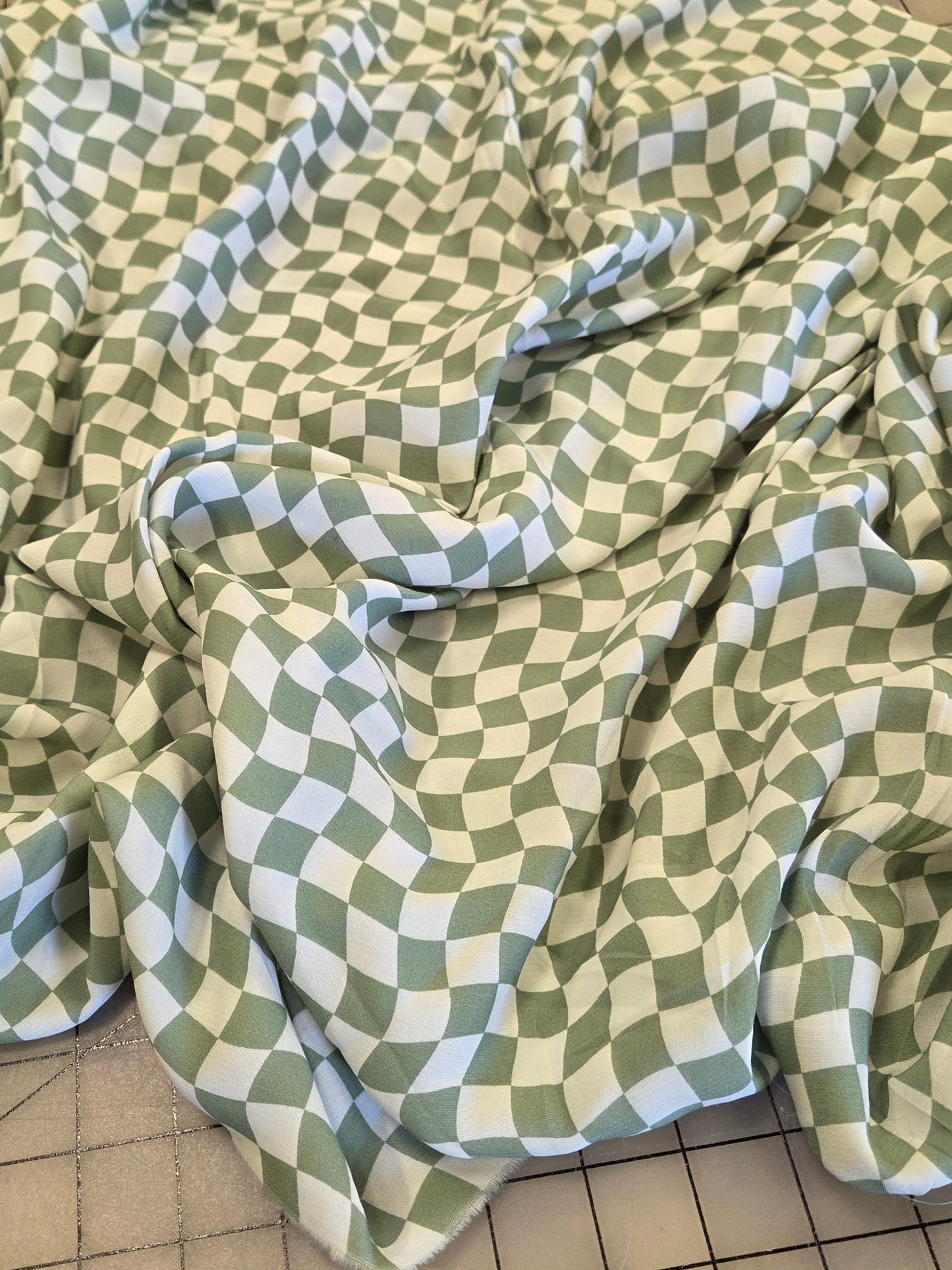 eco vero check sage and white woven by the yard