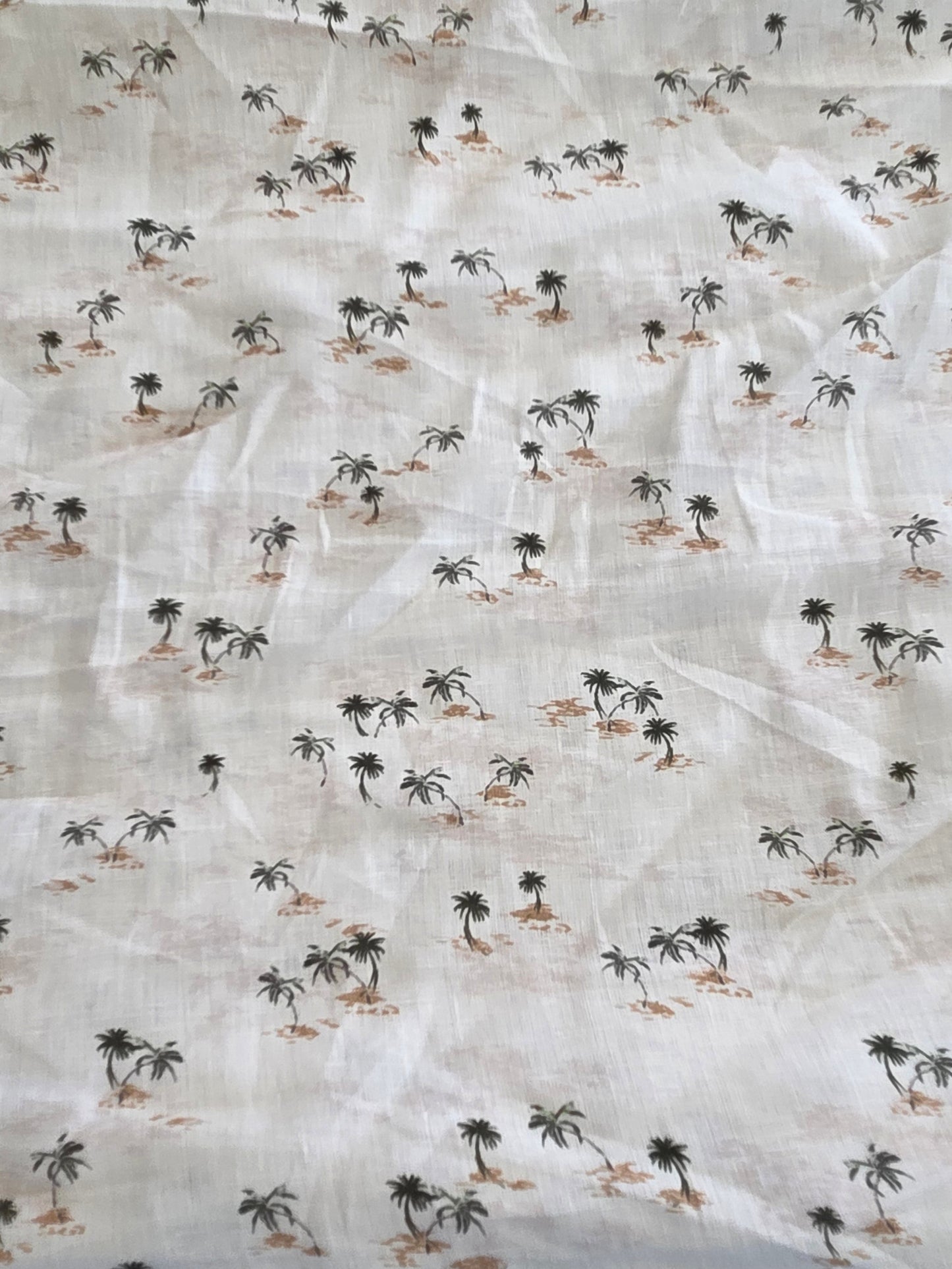 Designer Deadstock Palm Tree Beachy Vibes Cream Beige 100% Linen Woven- by the yard