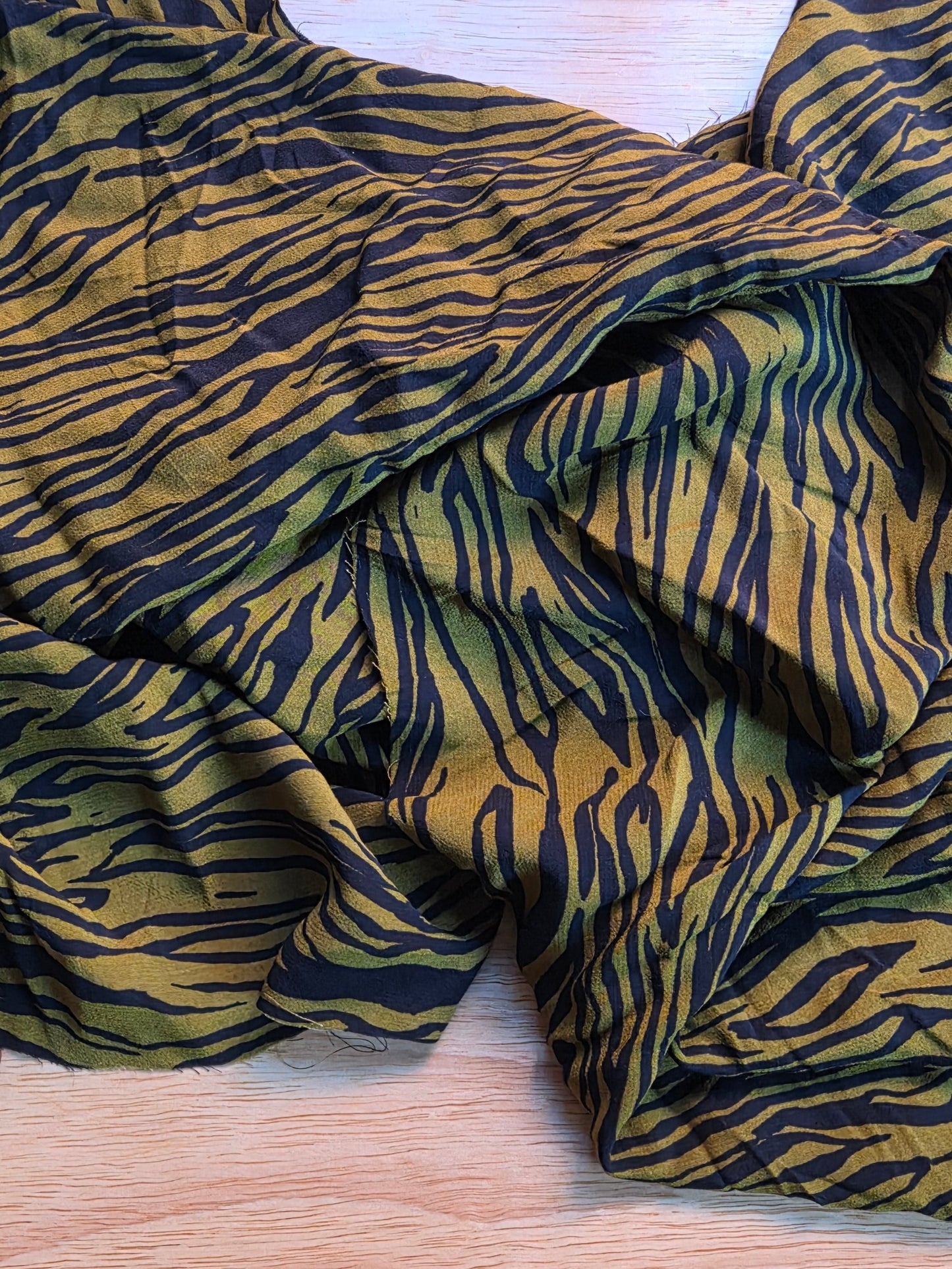 Designer Deadstock Eco Vero Viscose Animal Print Zebra Black and Green Woven- by the yard
