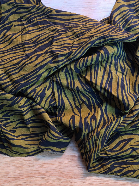Designer Deadstock Eco Vero Viscose Animal Print Zebra Black and Green Woven- by the yard