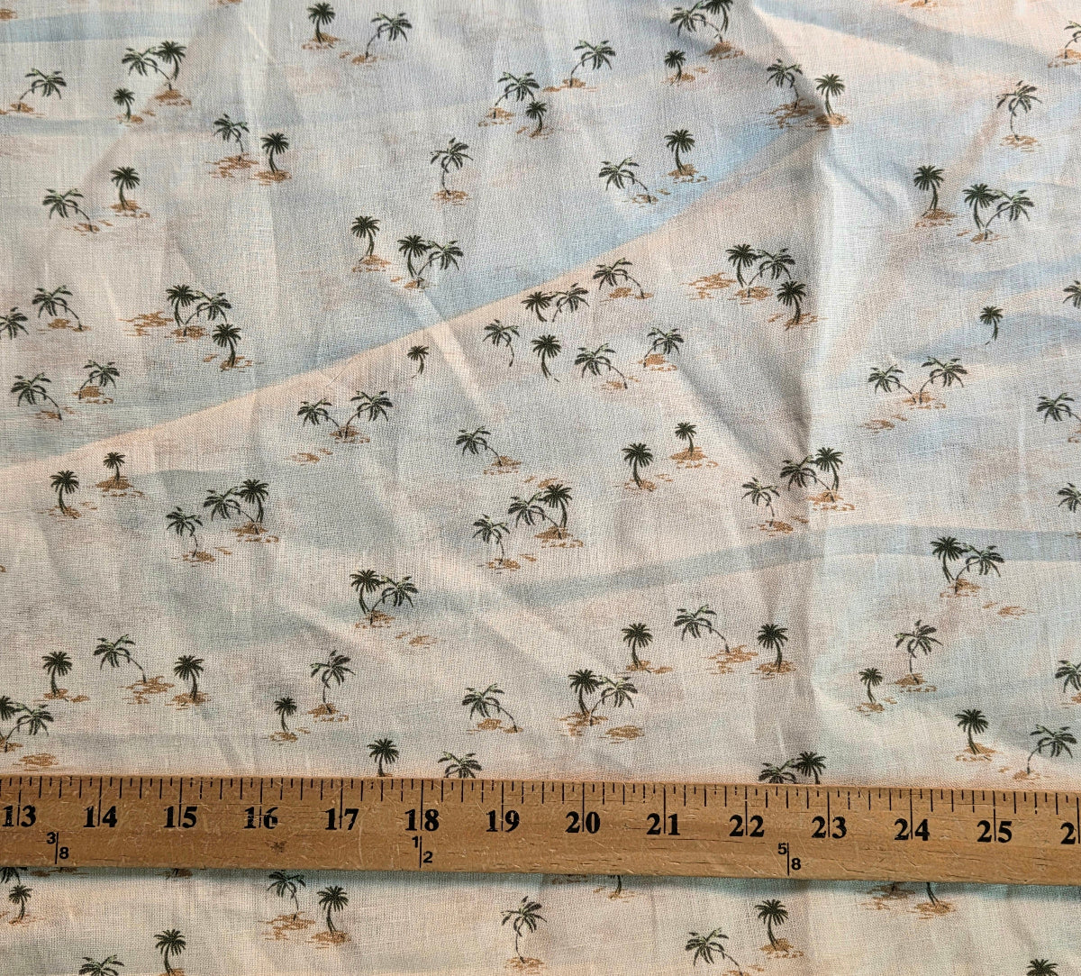 Designer Deadstock Palm Tree Beachy Vibes Cream Beige 100% Linen Woven- by the yard