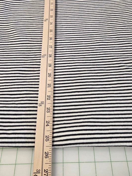 Designer Deadstock Cotton Rayon Spandex Rib Knit White and Black Horizontal Small Stripe- by the yard