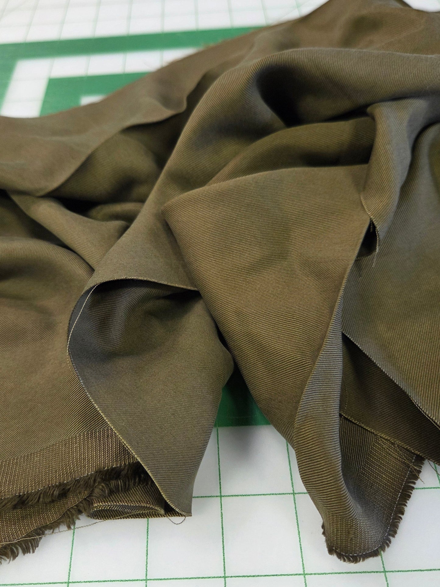 Designer Deadstock Medium Weight Tencel Twill Olive Green Woven-by the yard