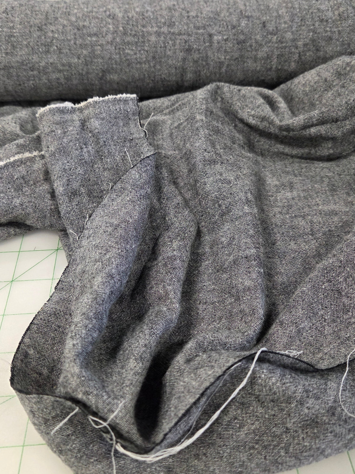 Designer Deadstock Hemp Cotton Washed In Two Tone Black Pepper Solid Opaque Woven- by the yard