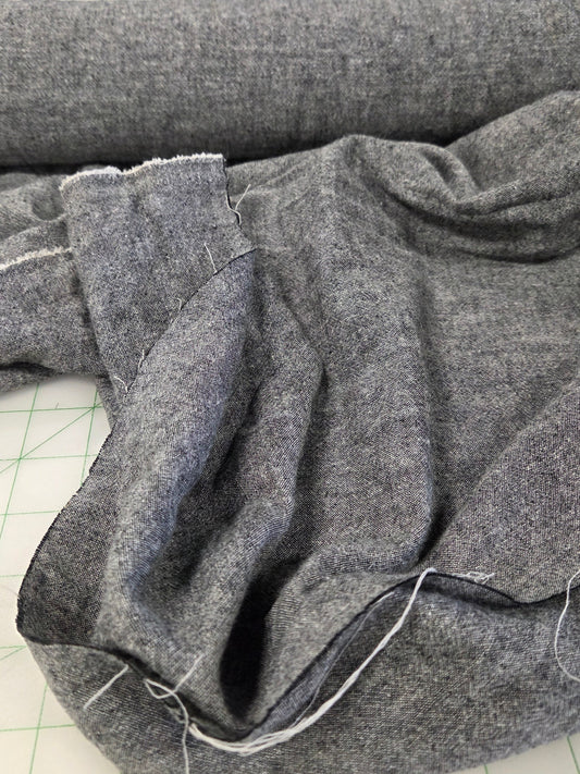 Designer Deadstock Hemp Cotton Washed In Two Tone Black Pepper Solid Opaque Woven- by the yard